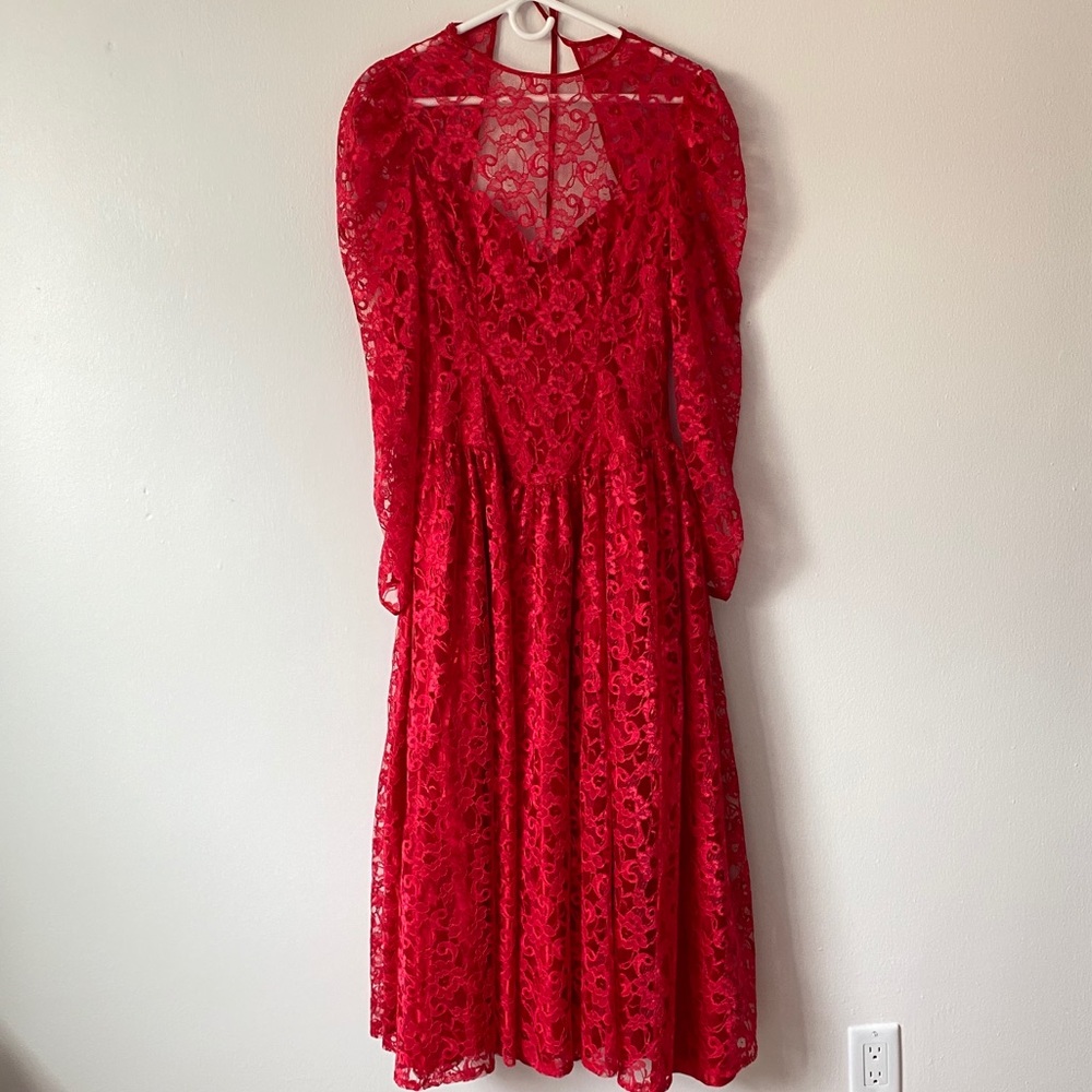 Red Lace Vintage 80s Gown